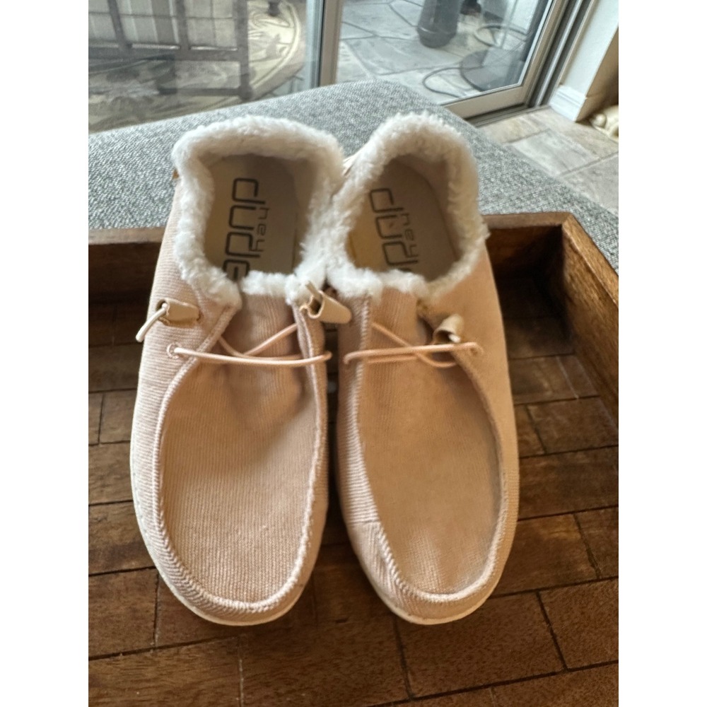 Hey Dude Wendy Corduroy Peach Pink Faux Fur Lined Slip On Loafers Womens Shoes